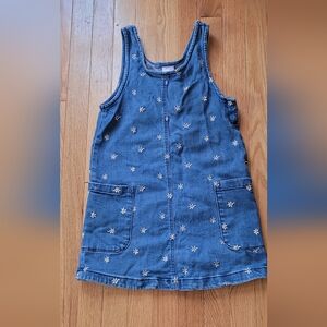 Hanna Anderson Denim Blue Kids Dress with White Floral Accents, Girls Size 8
